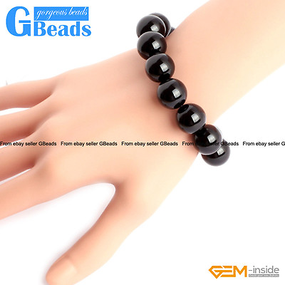 #ad Black Onyx Agate Natural Stone Beaded Stretchy Bracelet 7 1 2quot; Free Shinping $6.47
