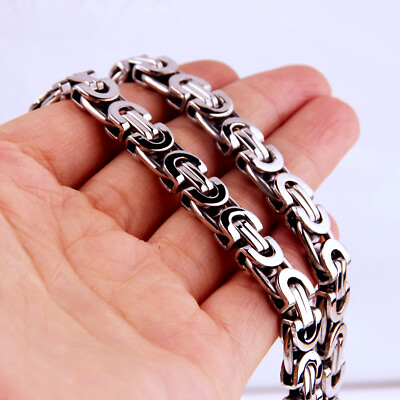 #ad 10mm 22quot; Fashion Cut Flat Byzantine Chain Stainless Steel Women Men Necklace $11.39