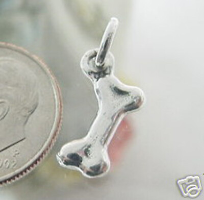#ad Silver Bone Charm 925 Sterling Silver 3D Doggie Dog Bone Charm Pendant $11.19