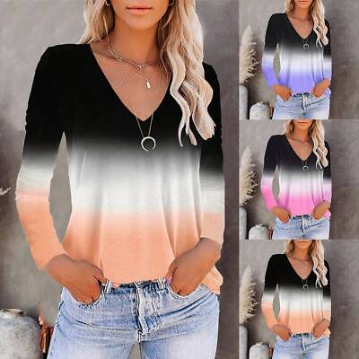 #ad Women Zipper Long Sleeve T Shirt Blouse Ladies Casual V Neck Pullover Tee Tops $11.09