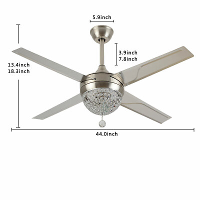 #ad 44quot; LED Crystal Ceiling Fan Light Stainless Ceiling Fixture Chandelier w Remote $72.20