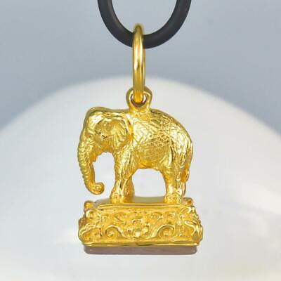 #ad Pendant Gold Vermeil Sterling White Chalcedony Elephant Fob Seal Stamp 9.84 g $162.00