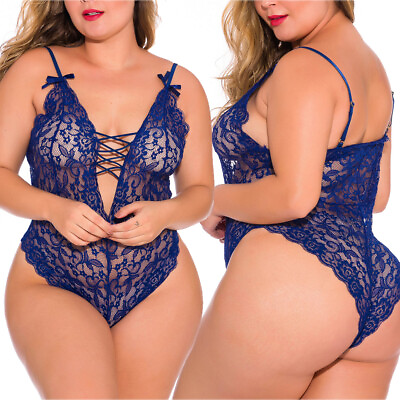 #ad Plus Size Women Sexy Lace Lingerie Teddy One Piece Babydoll Bodysuit Sleepwear $8.76