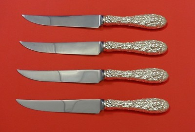 #ad Rose by Stieff Sterling Silver Steak Knife Set 4pc HHWS Custom Made 8 1 2quot; $289.00