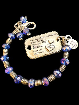 #ad Chubby Chico Charms Handmade Blue amp; Silver Beaded NIECE Bracelet $10.00