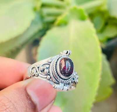 #ad Poison Ring Garnet Gemstone Compartment Ring 925 Silver Plated BJ33 $11.99