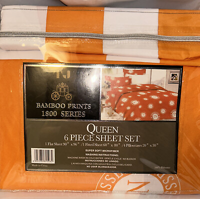 #ad Tennessse 6 PIECE Queen SIZE SHEET SET Microfiber Bamboo Print 1800 Series NEW $39.99