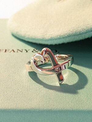 #ad Tiffany amp; Co. Silver Paloma Picasso Loving Heart Diamond Band Ring Size 6 $195.00