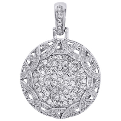 #ad 10K Yellow Gold Diamond Circle Medallion Dome Pendant 1.80quot; Mens Charm 2.85 CT. $1865.00