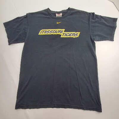 #ad Nike Mens Shirt Medium Black Missouri Tigers Center Swoosh Mizzou VTG Spell Out $19.99