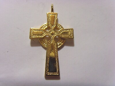 #ad vintage gold tone metal nice Celtic cross religious faith pendant 51457 $39.99