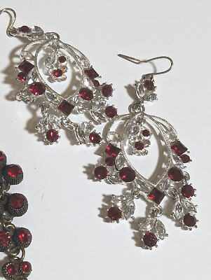 #ad #ad Lot Of Two Pairs Red Crystal Chandelier Earrings $9.95