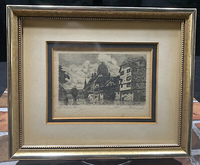 #ad Vintage Etching Engraving Nuremberg Signed In Pencil. Double Matted. Very Nice $49.00