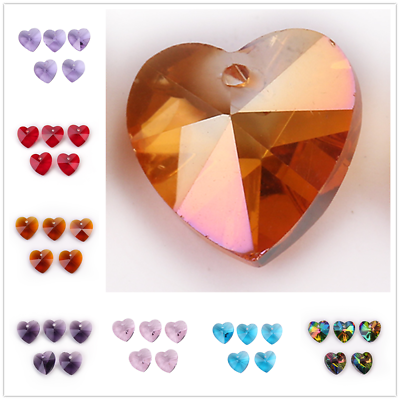 #ad 10Pcs 14mm Diy Finding Heart Charms Crafts Glass Pendants Jewelry Making Crystal C $2.75