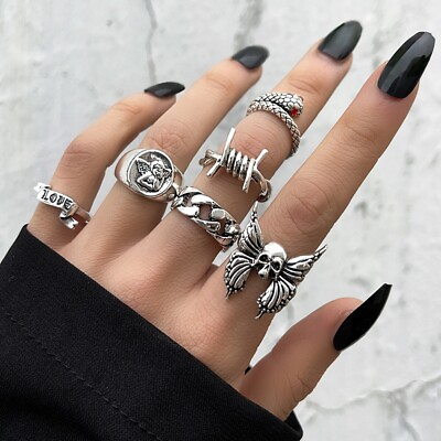 #ad Bulk Lots 30pcs Silver Plated Vintage Ring Set Women Men Punk Gothic Party Gifts $18.99