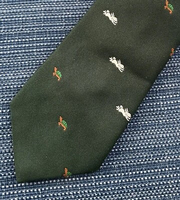 #ad Vintage Tie Green With White Rabbits And Green Turtles Woven For First National $18.00