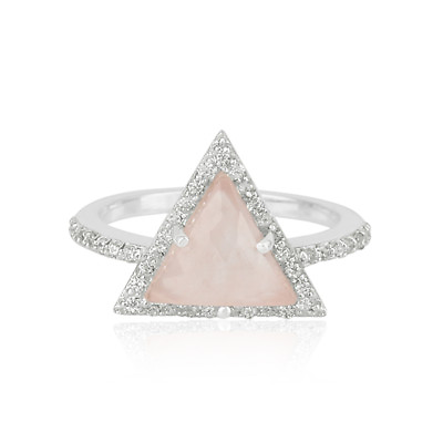 #ad Triangle Designer Rose Quartz Gemstone 925 Silver Engagement Ring Jewelry $25.77