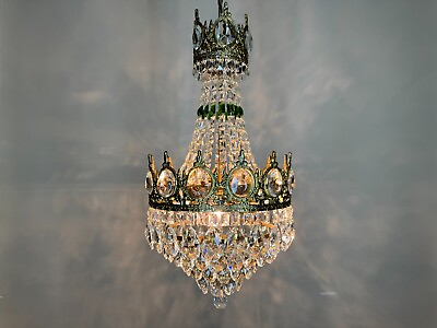 #ad Antique Vintage Crystals amp; Brass Chandelier Lamp Lighting Fixtures 1960#x27;s $399.00
