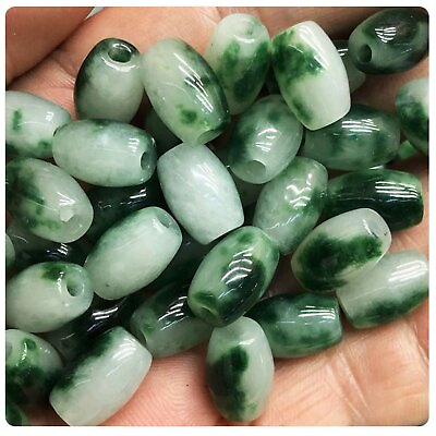 #ad 100PCS Best Jade Floating Green Oval Long Bead Lucky DIY Loose Pendant 8*12mm  $18.99