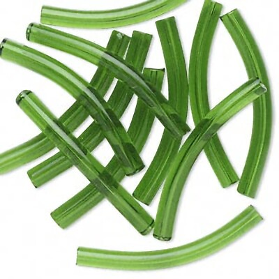 #ad 12 Translucent Emerald Green Glass 45x5mm Curved Tube Beads with 0.5mm Hole * $10.94