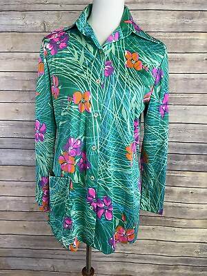#ad Vintage Swim Bali Medium ? Swim Cover Up Floral Tropical Button Up Tunic Boho $21.00