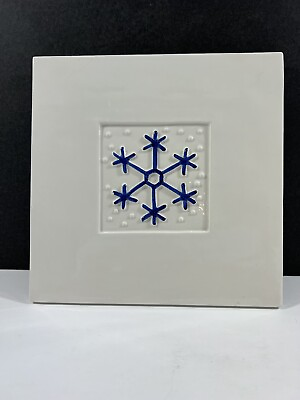 #ad Crate amp; Barrel White Blue Snowflake Wall Plaque Trivet Italy $19.99