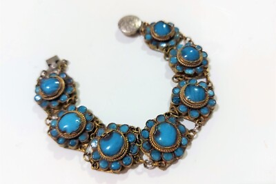 #ad Vintage Cooper Brass Turquoise Stone Blue Natural Jewelery Stones Bracelet 21 cm $106.80
