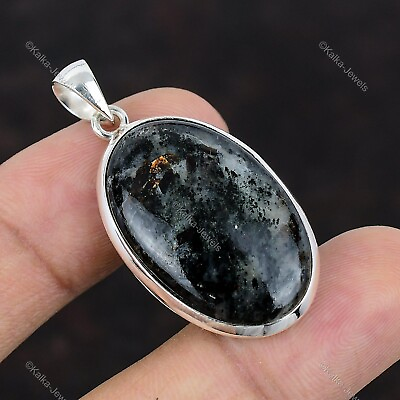 #ad Natural Astrophyllite Gemstone Pendant Black 925 Sterling Silver Indian Jewelry $21.90