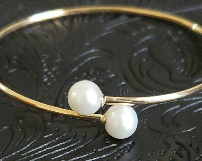 #ad 18k Gold Pearl Adjustable Bangle Bracelet $299.00