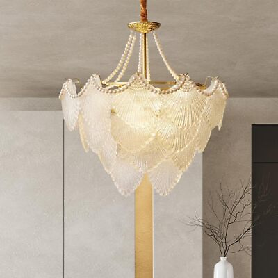 #ad 24 inch Chandelier 8 Light Luxury Shell Shaped Glass Pendant Lamp Ceiling Lights $215.99