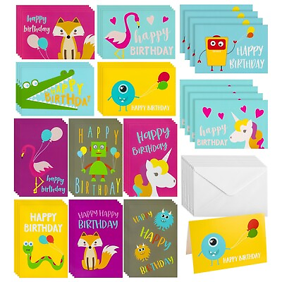 #ad 48 Pack Assorted Kids Birthday Cards Bulk with Envelopes 4 x 6 In $16.99