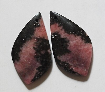 #ad 65.00 Cts Natural Rhodonite 36.4mm X 20mm each Drilled Match Pair $7.12