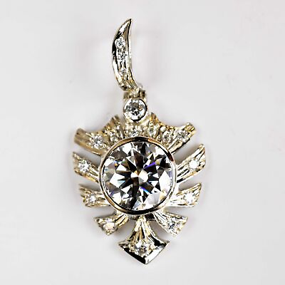 #ad 12 MM With 2 MM Side Round Moissanite Leaf Shape 925 Sterling Silver Pendant $70.34