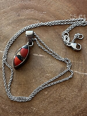 #ad Vintage Sterling 925 Chain With Pendant SC Mark Red Seeds READ $15.00