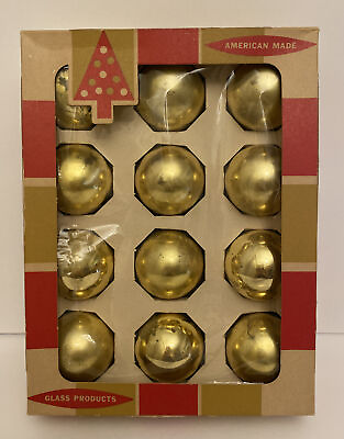 #ad Vintage COBY MERCURY GOLD Glass Christmas Tree Ornaments LOT of 12 $23.59