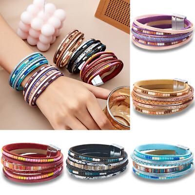 #ad Fashion Boho Multilayer Braided Leather Bracelet Women Bangle Wristband Jewelry C $4.10