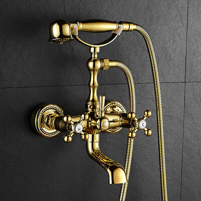 #ad Gold Brass Bathtub Faucet With Handheld Shower Mixer Taps US $177.66