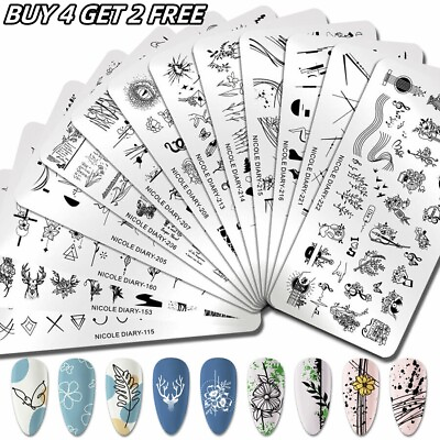 #ad NICOLE DIARY TOP 55 Pattern Nail Stamping Plates Flower Line Image Template Tool $2.19
