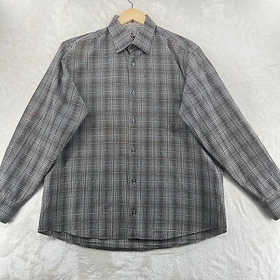 #ad Marcello Sport Mens Size L Checked Flip Cuffs Long Sleeve Casual Shirt $24.99