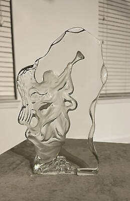 #ad Flat Clear Crystal Art Glass Paperweight Sculpture Etched Clear amp; Frosted Angel $50.00