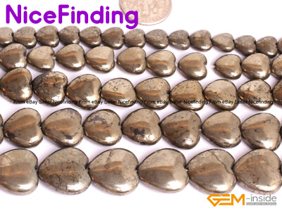 #ad Natural Silver Gray Pyrite Heart Loose Gemstone Beads Jewelry Making Strand 15quot; $5.63