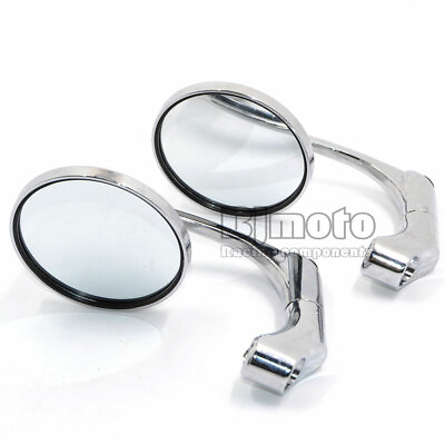 #ad Chrome Motorcycle Handle Bar End Round Rearview Side Mirrors For Cafe Racer $42.99