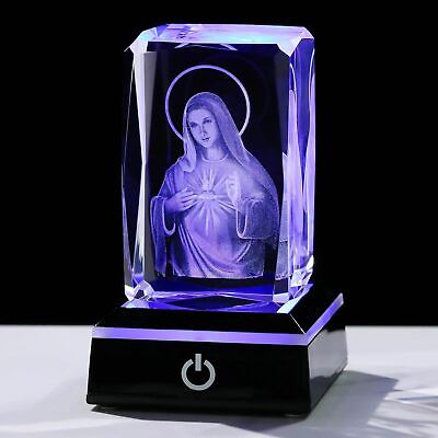 #ad Crystal Virgin Mary Statue Religious Gifts Laser Engrave Blessed Night Light $64.38