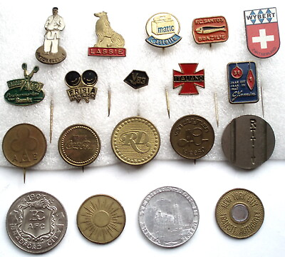 #ad VINTAGE COLLECTION OF 19 JETONS TOKENS PINS LOT6 B2 $19.90