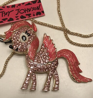 #ad Betsey Johnson Colorful Enamel Crystal Pony Horse Pendant Chain Necklace NWT $15.99