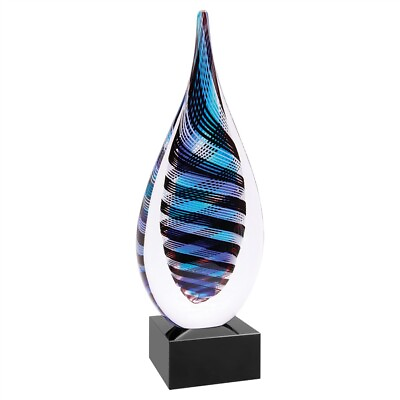 #ad Hand Made glass art sculpture Twisted Rain Drop With Wooden Base 12quot; $129.50