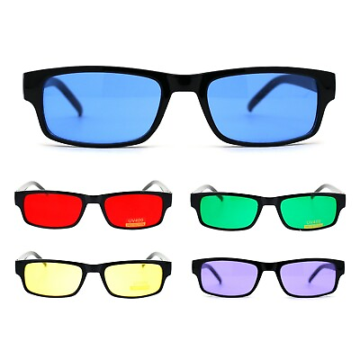 #ad Mens New Small Face Snug Fit Color Lens Rectangular Plastic Frame Sunglasses $9.95