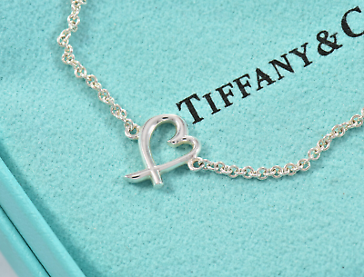 #ad 6.25quot; Tiffany amp; Co Silver Paloma Picasso Loving Heart Chain Bracelet in Pouch XS $199.99
