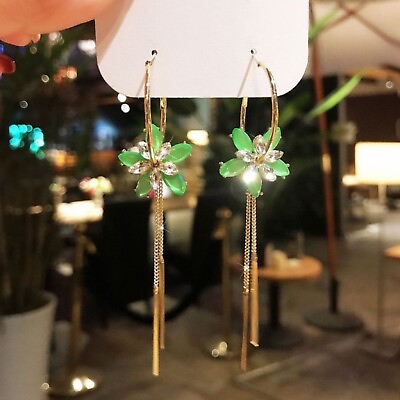 #ad Flower EarringsGreen Crystal Flower Dangle Drop Earrings for Women Gifts $11.99