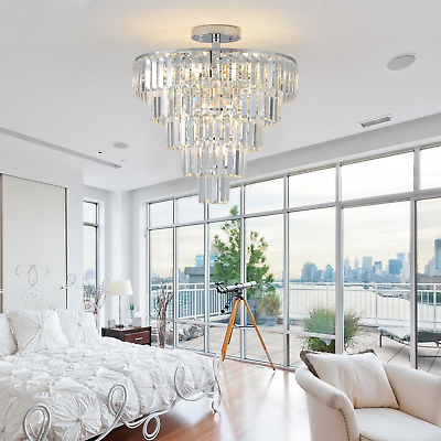 #ad Large Crystal Chandelier White Chrome Modern Style for Dining amp; Living Room $159.57